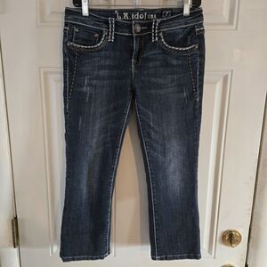 LA Idol Capri Jeans Juniors 7 Y2K Embellished Pocket Stretch Denim Low Rise USA